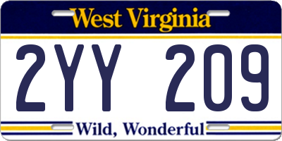 WV license plate 2YY209