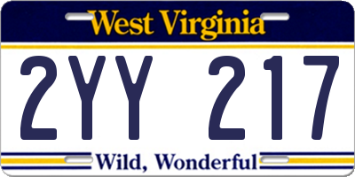 WV license plate 2YY217