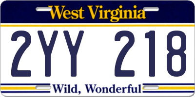 WV license plate 2YY218