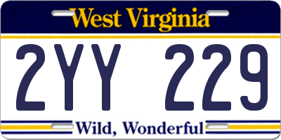 WV license plate 2YY229