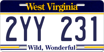 WV license plate 2YY231