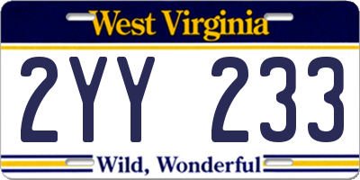 WV license plate 2YY233
