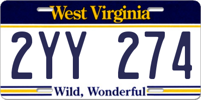WV license plate 2YY274