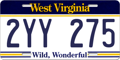 WV license plate 2YY275