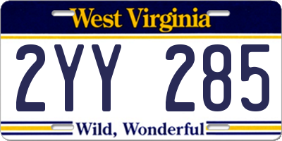 WV license plate 2YY285