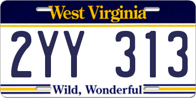 WV license plate 2YY313
