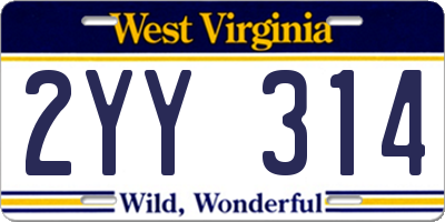 WV license plate 2YY314