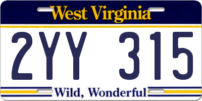 WV license plate 2YY315