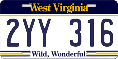 WV license plate 2YY316