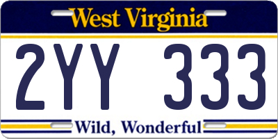 WV license plate 2YY333