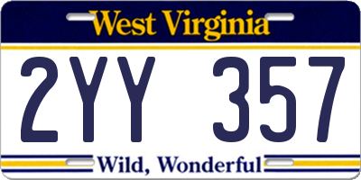 WV license plate 2YY357