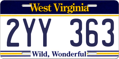 WV license plate 2YY363