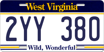 WV license plate 2YY380