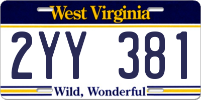 WV license plate 2YY381