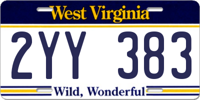 WV license plate 2YY383