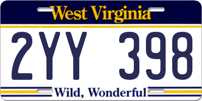 WV license plate 2YY398