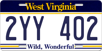 WV license plate 2YY402