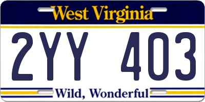 WV license plate 2YY403