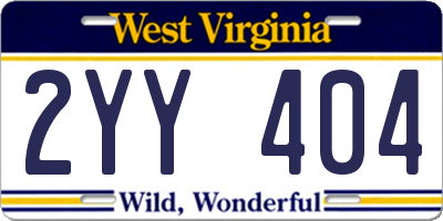WV license plate 2YY404