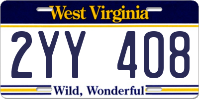 WV license plate 2YY408