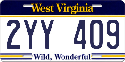 WV license plate 2YY409