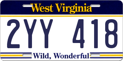 WV license plate 2YY418
