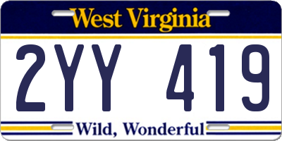 WV license plate 2YY419
