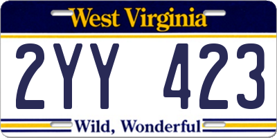 WV license plate 2YY423