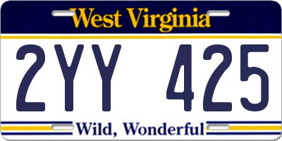 WV license plate 2YY425