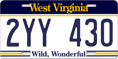 WV license plate 2YY430