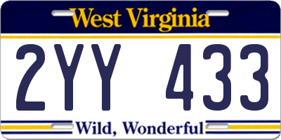 WV license plate 2YY433
