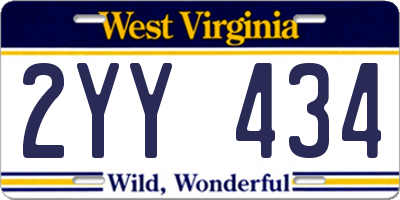 WV license plate 2YY434