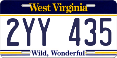 WV license plate 2YY435