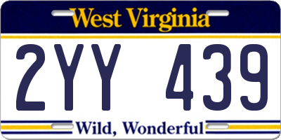 WV license plate 2YY439