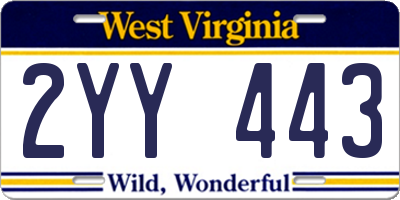 WV license plate 2YY443