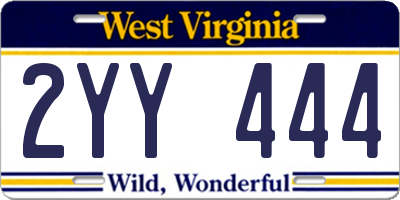 WV license plate 2YY444