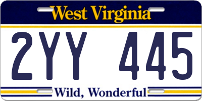 WV license plate 2YY445