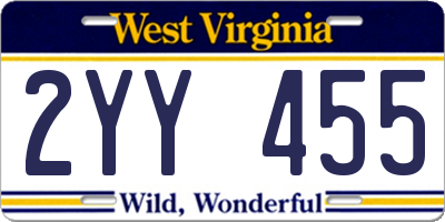 WV license plate 2YY455