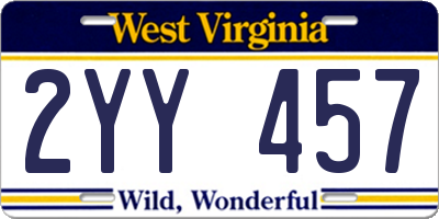 WV license plate 2YY457