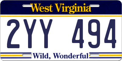 WV license plate 2YY494