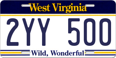 WV license plate 2YY500