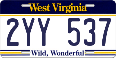 WV license plate 2YY537