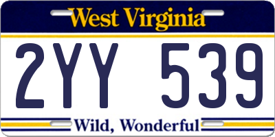 WV license plate 2YY539
