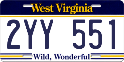 WV license plate 2YY551
