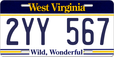 WV license plate 2YY567