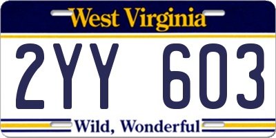 WV license plate 2YY603
