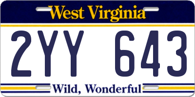 WV license plate 2YY643