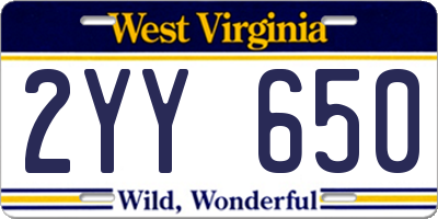 WV license plate 2YY650