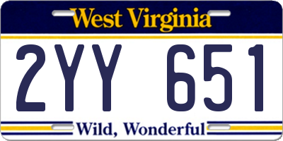 WV license plate 2YY651