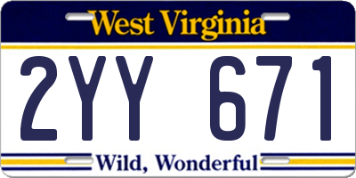 WV license plate 2YY671